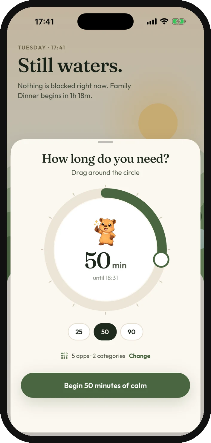 Focus dial to choose how long the session lasts