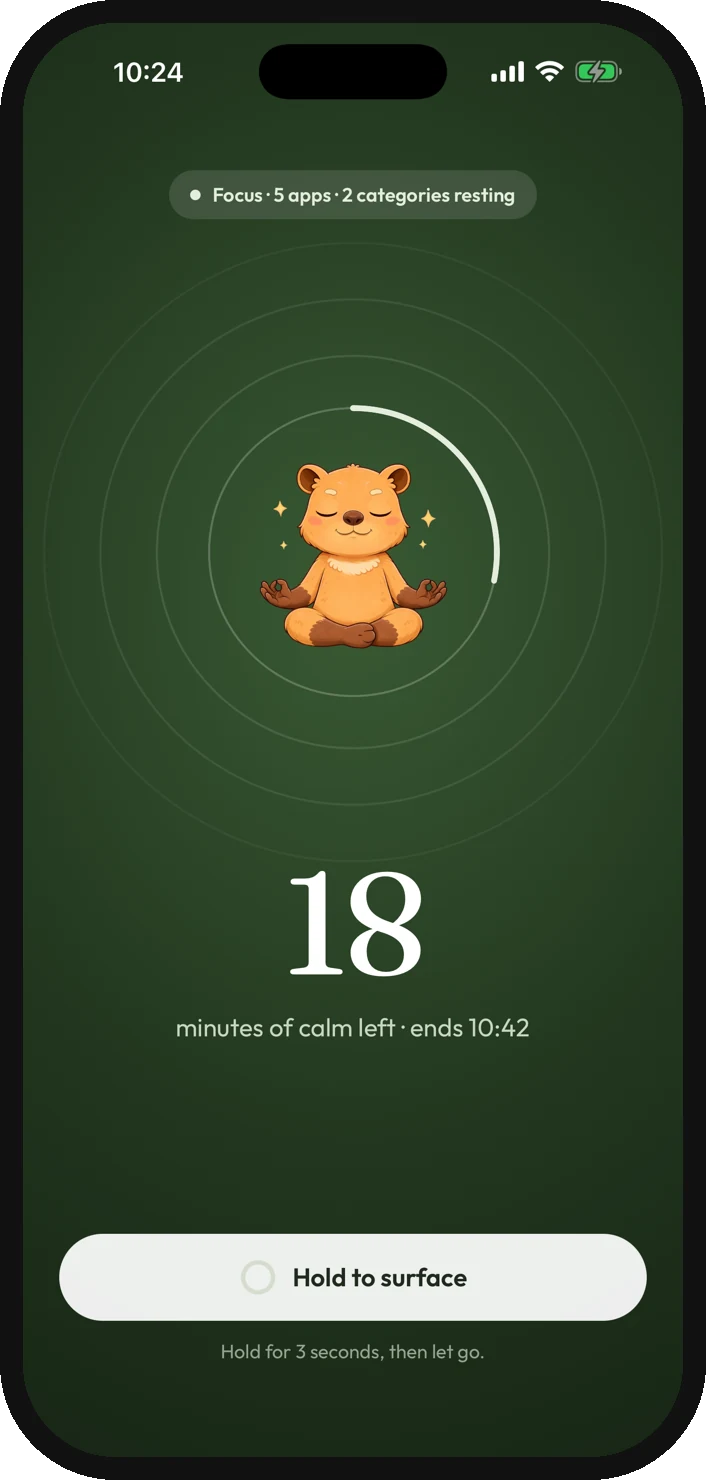 Focus session running with the meditating capybara
