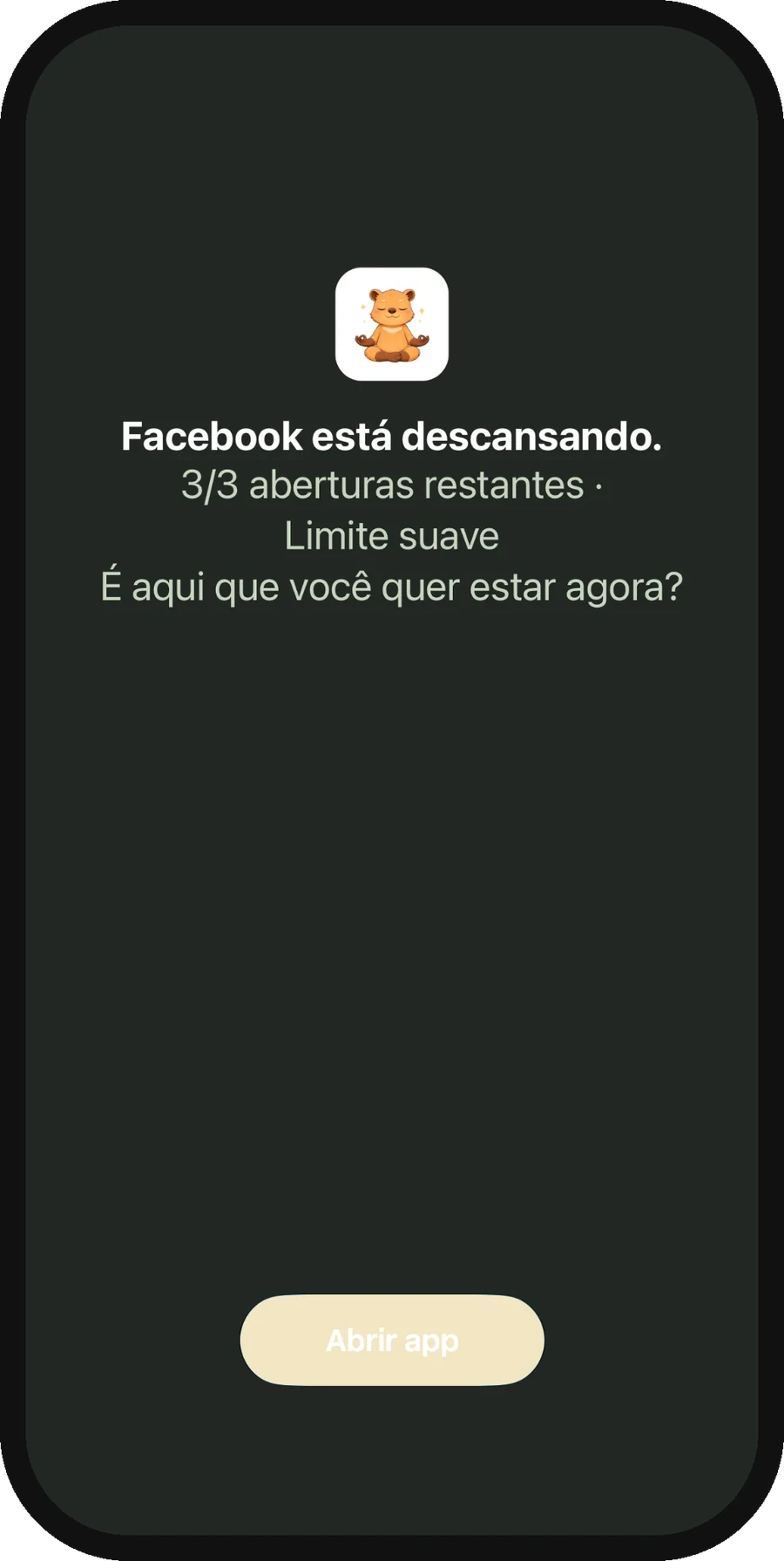 Block screen for an open limit with an Open app button